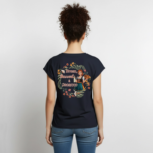 *Brezn Busserl Prosecco* T-Shirt mit gerollten Ärmeln - Navy