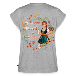 *Brezn Busserl Prosecco* T-Shirt mit gerollten Ärmeln - Grau meliert