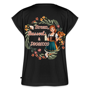 *Brezn Busserl Prosecco* T-Shirt mit gerollten Ärmeln - Schwarz