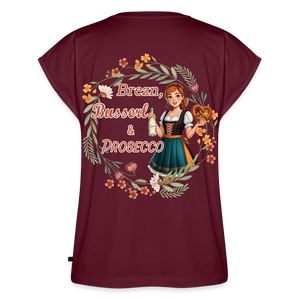 *Brezn Busserl Prosecco* T-Shirt mit gerollten Ärmeln - Burgunderrot
