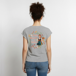 *Brezn Busserl Prosecco* T-Shirt mit gerollten Ärmeln - Grau meliert