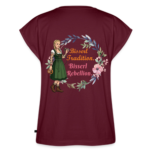 *Bisserl Rebellion* T-Shirt mit gerollten Ärmeln - Burgunderrot