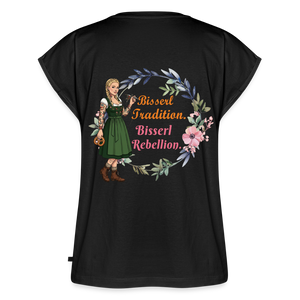 *Bisserl Rebellion* T-Shirt mit gerollten Ärmeln - Schwarz