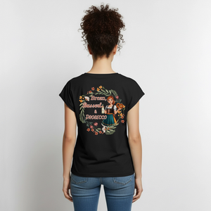*Brezn Busserl Prosecco* T-Shirt mit gerollten Ärmeln - Schwarz