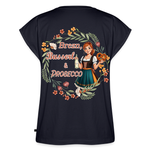 *Brezn Busserl Prosecco* T-Shirt mit gerollten Ärmeln - Navy