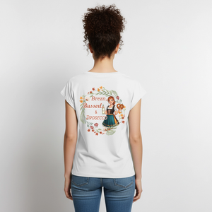 *Brezn Busserl Prosecco* T-Shirt mit gerollten Ärmeln - Weiß