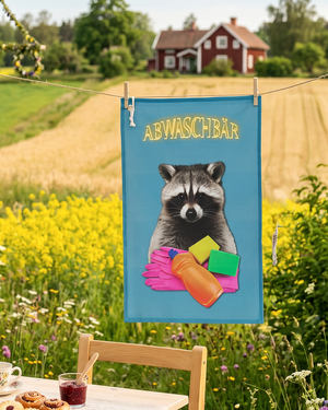 Nachhaltiges Geschirrtuch ABWASCHBÄR als dekoratives Statement-Tuch im sommerlichen Landhausstil