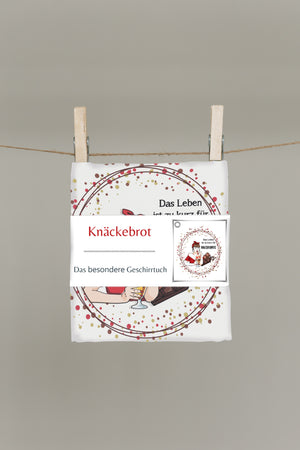 Knäckebrot Geschirrtuch von CALEO d.sign mit humorvollem Retro Motiv und Spruch „Das Leben ist zu kurz für Knäckebrot“ – nachhaltiges Design-Geschirrtuch als Geschenkidee