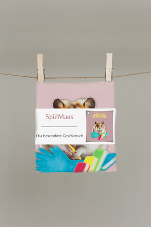 AbWaschbär Geschirrtuch von CALEO d.sign mit Waschbär Motiv und bunten Spülschwämmen – humorvolles Design-Geschirrtuch als Geschenkidee für Küche und Haushalt
