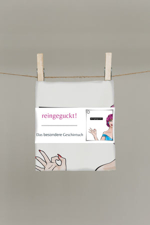 reingeguckt! Geschirrtuch von CALEO d.sign mit humorvollem Pop-Art Motiv – originelles Design-Geschirrtuch als witzige Geschenkidee für Küche, Mädelsabend und Weinliebhaber