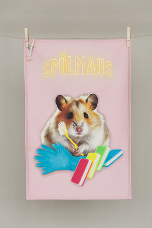 Geschirrtuch SPÜLMAUS mit Hamster Motiv und bunten Spülschwämmen von CALEO d.sign