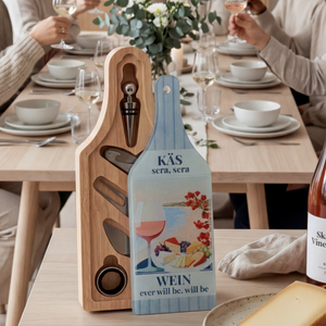 Käse-Wein-Set „KÄS’ sera, sera“ als Geschenkidee für gesellige Weinabende mit Freunden